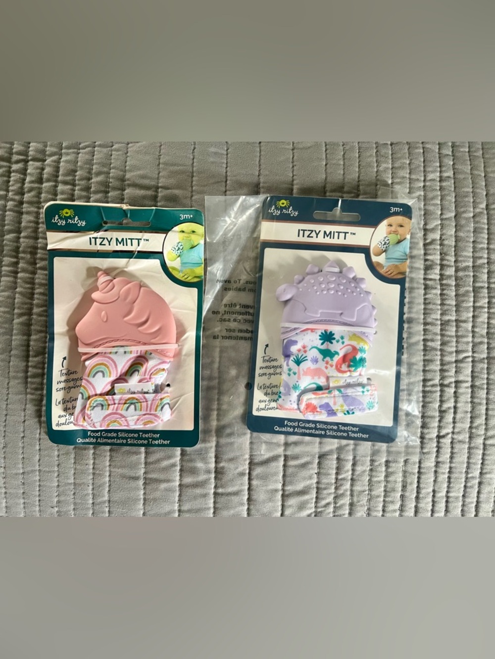 Itzy Ritzy baby Mitts - Pink and Lavender Silicone Teether Set